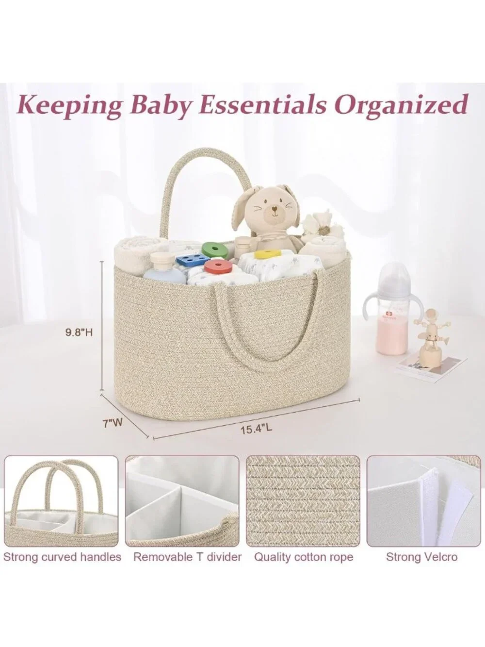 Stylish Baby Diaper Caddy Organizer - Cotton Rope Storage Basket for Nursery